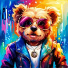 Colorful Dog Illustration with Human-like Features and Sunglasses