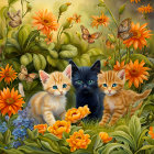 Adorable Kittens with Orange Flowers and Butterflies