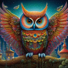 Colorful Owl in Fantastical Forest Landscape