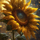 Sunflower digital painting with stars and sparkles: starry night meets sun warmth