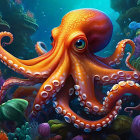 Colorful Underwater Scene with Vibrant Orange Octopus