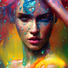 Colorful Abstract Portrait of Woman with Paint Splatters