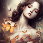 Illustration of woman with fluttering butterflies evoking dreamlike atmosphere