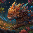 Vibrant illustration of smiling dragon in magical forest