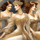 Luxurious Gold Gowns & Lavish Jewelry on Elegant Women