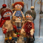 Stylized children in vintage clothing with fox and rabbit in snowy scene