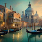 Historic Venetian buildings and grand dome over tranquil canal