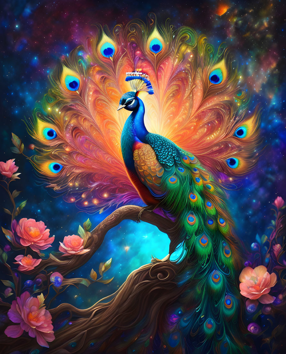 Neon Glowing Peacock