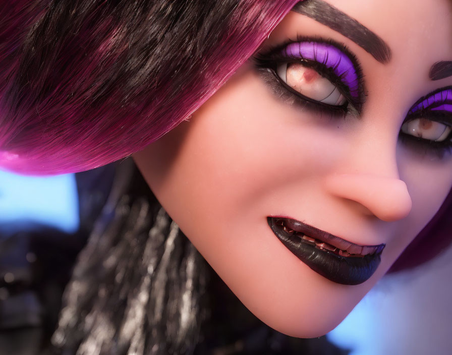 Person with Purple Eyeshadow, Black Lipstick, Pink & Black Hair