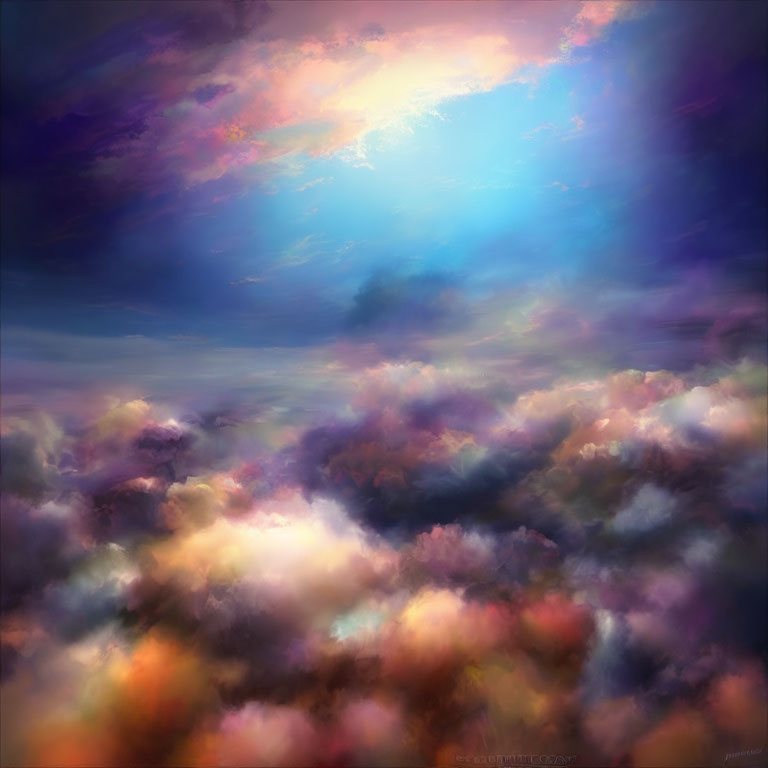 Vibrant sky painting with pink, purple, and orange clouds