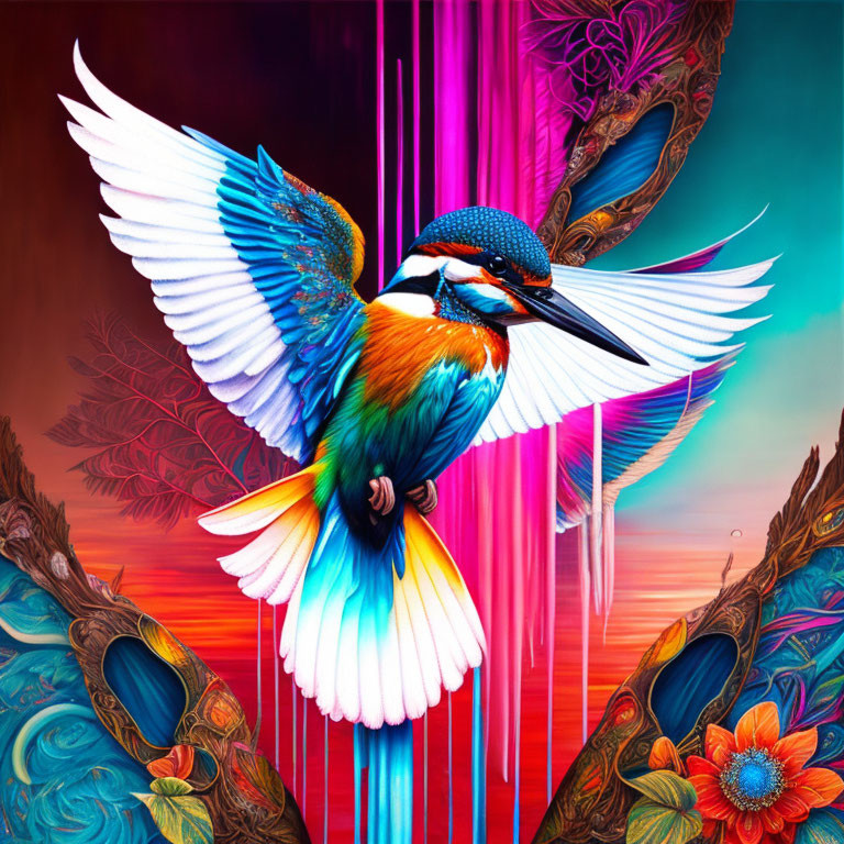 Colorful Kingfisher Digital Artwork with Fantasy Background