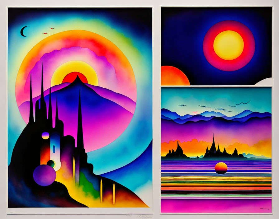 Abstract Sunset-Themed Artworks with Vibrant Colors