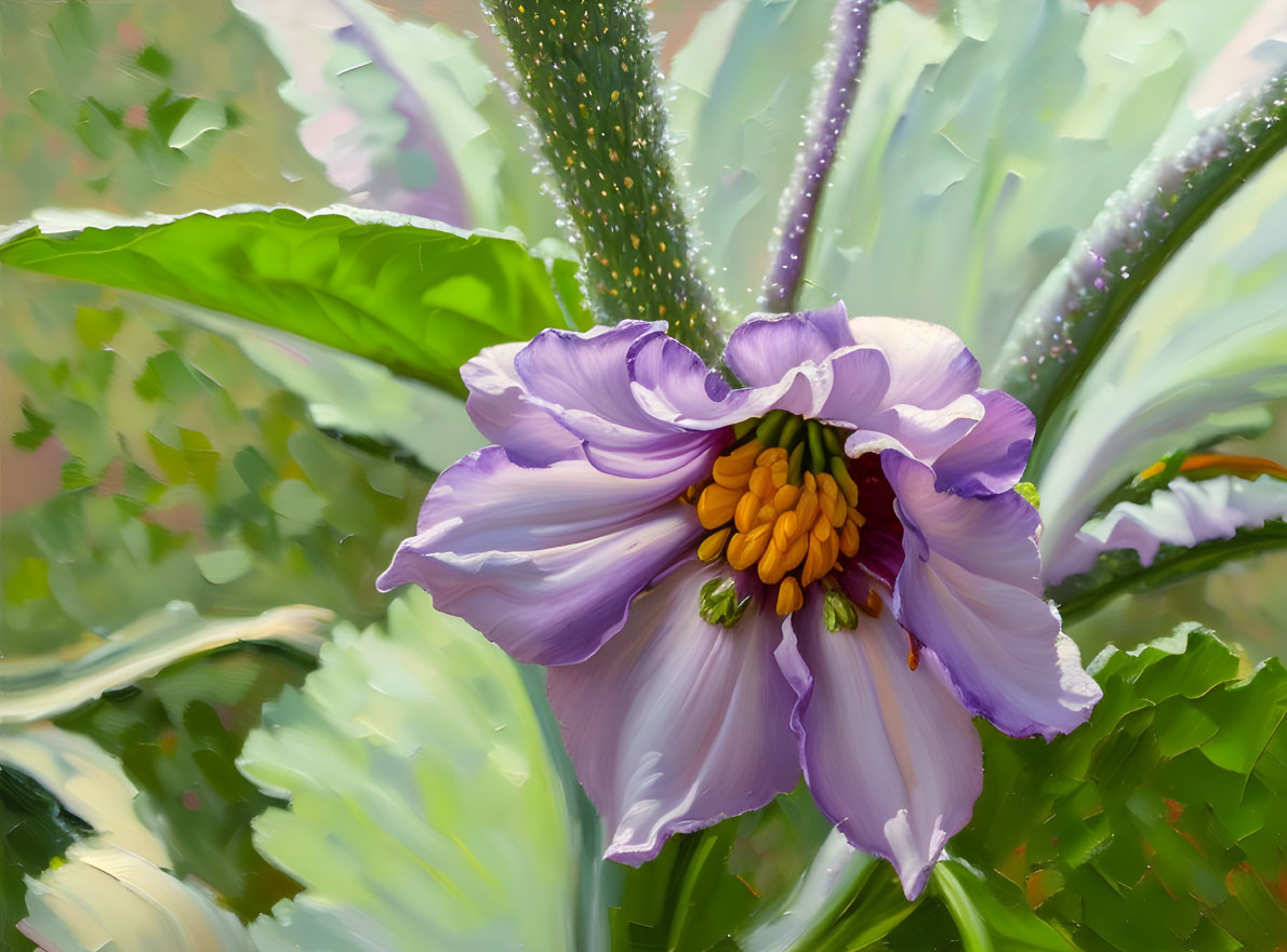 Delicate Purple Flower with Yellow Stamens in Digital Painting