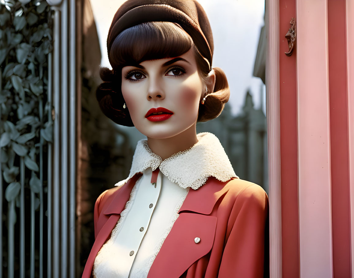 Vintage Fashion Mannequin in Brown Hat and Red Coat by Pink Door