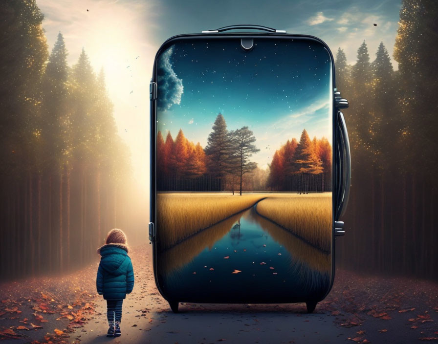 Child Discovers Magical Path in Open Suitcase