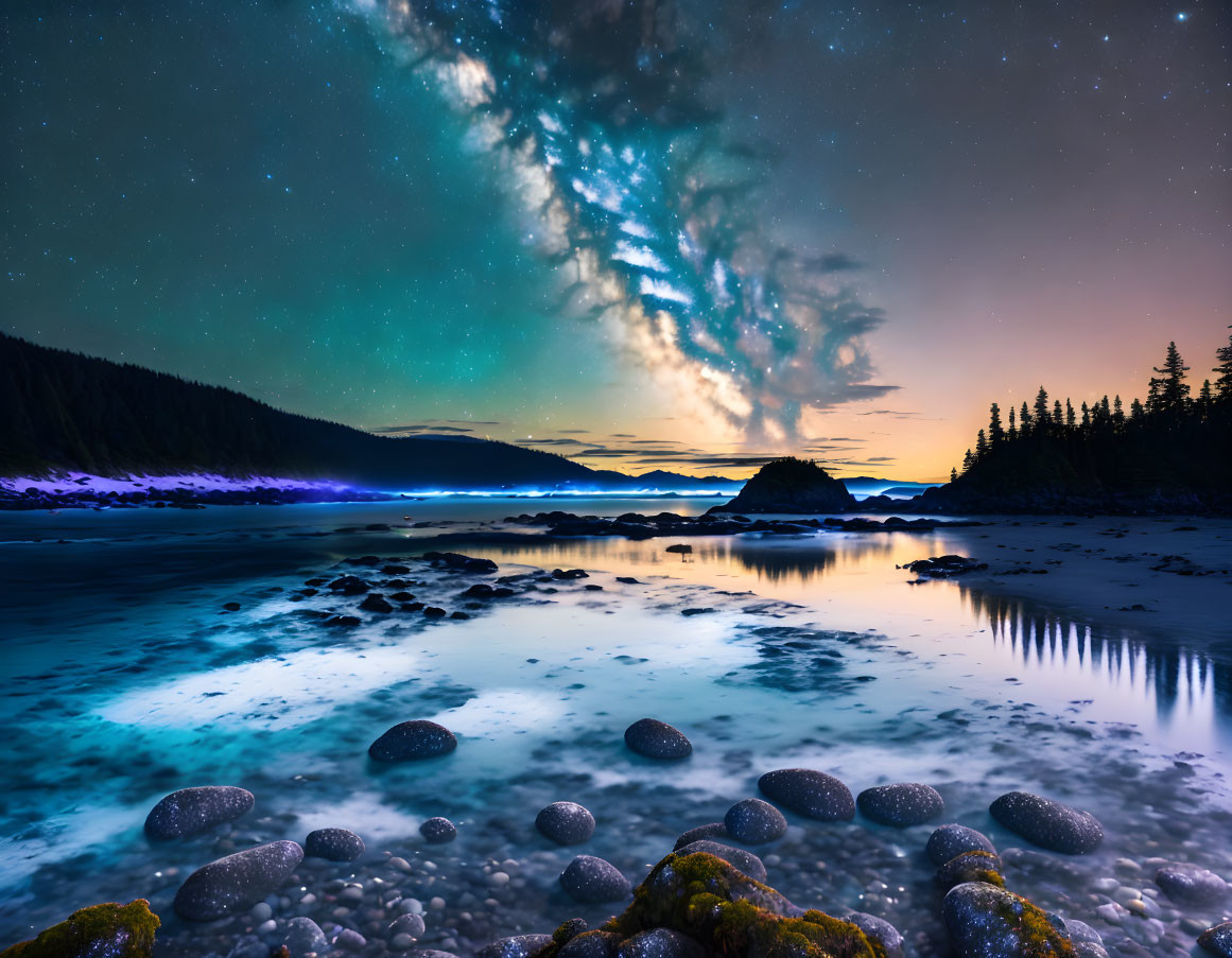 Stunning Aurora Borealis Over Tranquil Shoreline