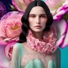 Colorful digital art: Two women with striking features amid oversized flowers