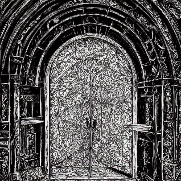 Intricately Designed Gothic Style Arched Door