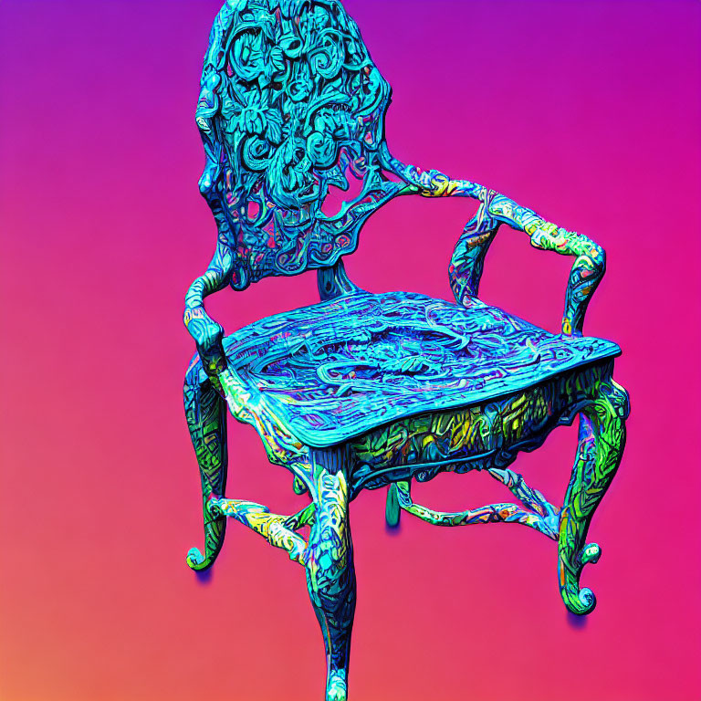 Colorful Psychedelic Chair on Pink and Purple Gradient Background