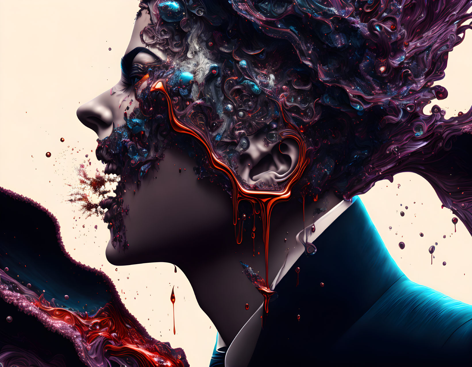 Colorful digital art featuring fluid, swirling colors as hair against an abstract background