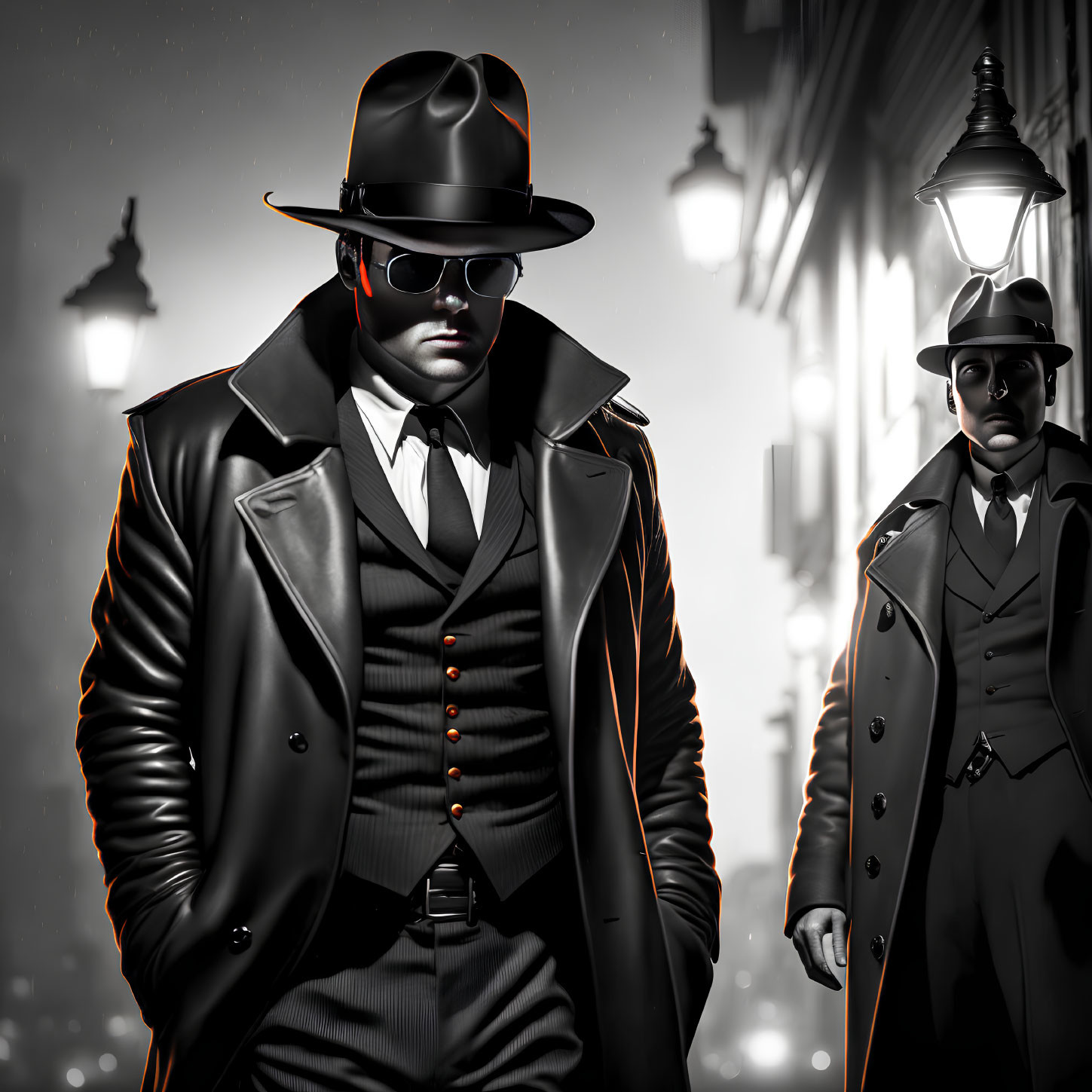 Vintage Noir Style Men Monochrome Illustration