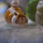 Tiger walking on clouds under starry sky with crescent moon