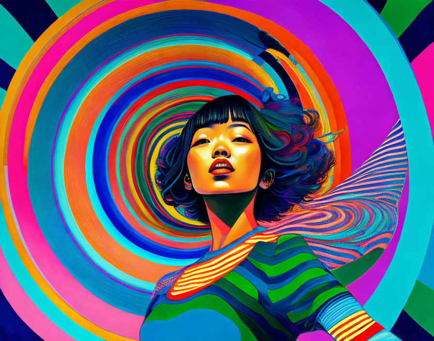 Colorful abstract digital portrait of a woman with swirling patterns