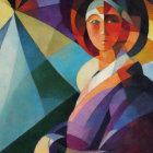 Colorful Cubist-Style Painting of Stylized Woman