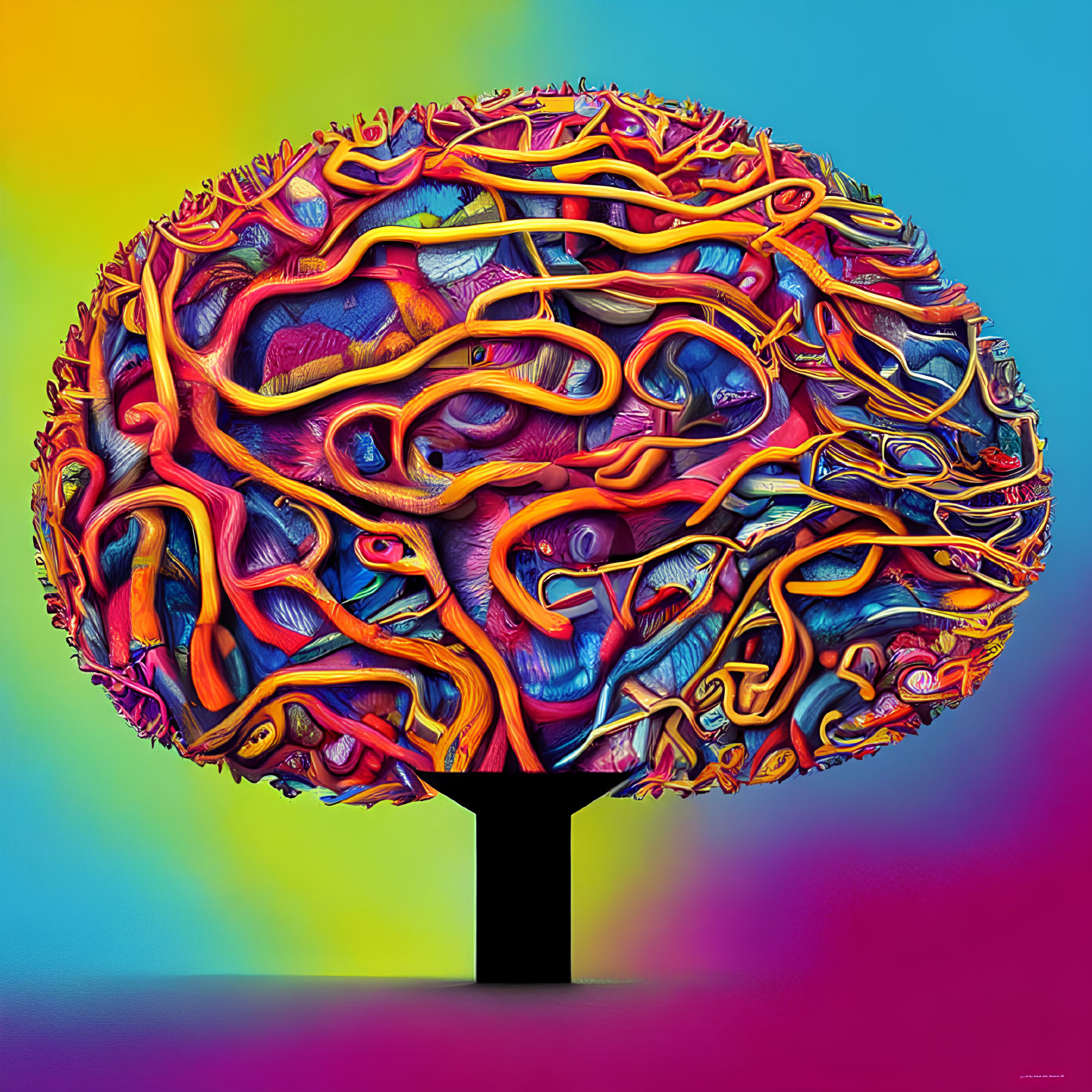 Colorful Psychedelic Brain Illustration with Vibrant Patterns