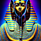 Egyptian Pharaoh Bust with Blue and Gold Tones on Dark Background