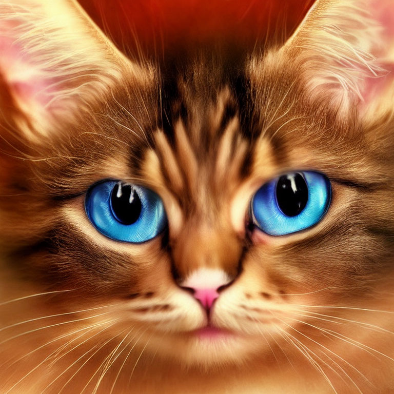 Fluffy orange-brown kitten with large blue eyes and pink nose