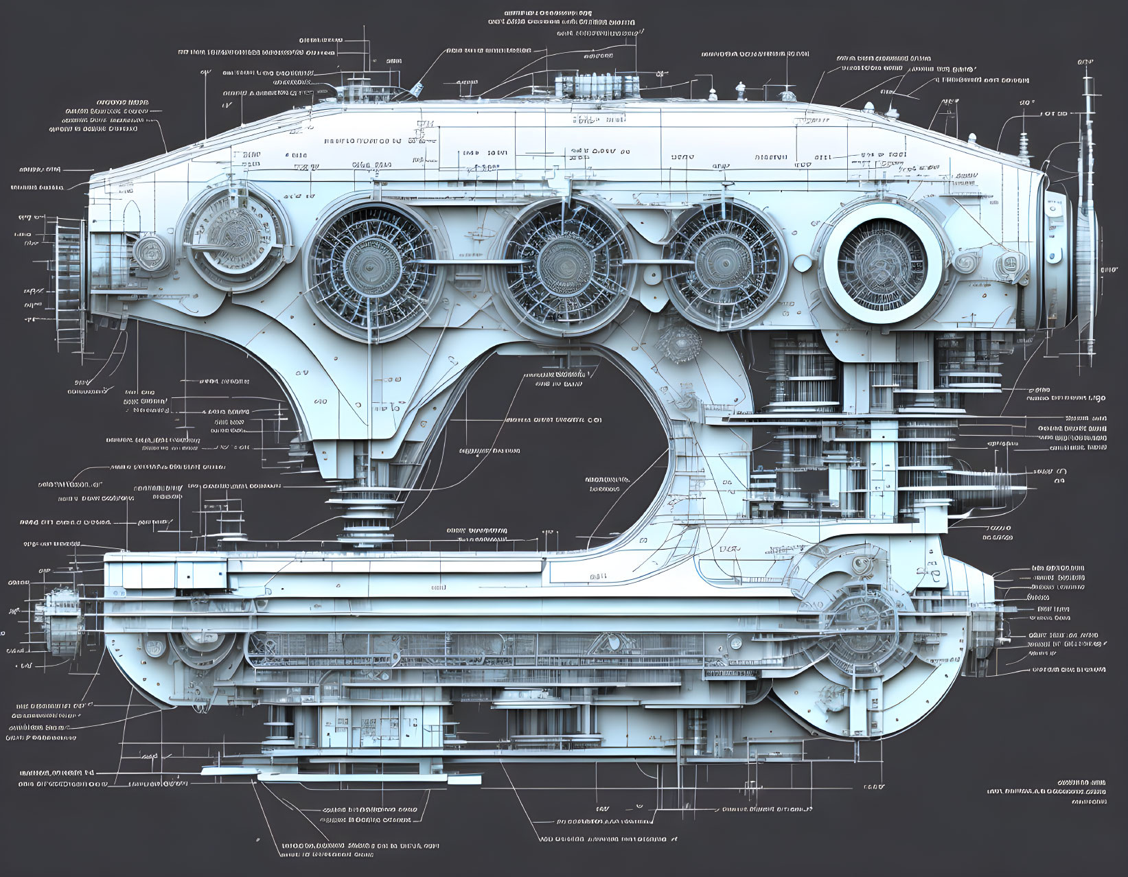 Detailed Blueprint of Intricate Futuristic Spacecraft