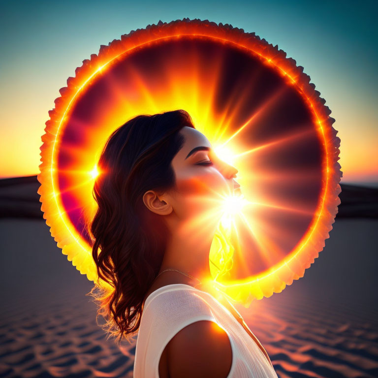 Profile of a Woman with Halo Effect at Sunset