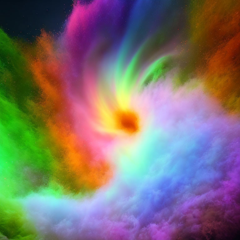 Vibrant Swirling Cosmic Cloud Formation in Green, Purple, Blue, and Orange