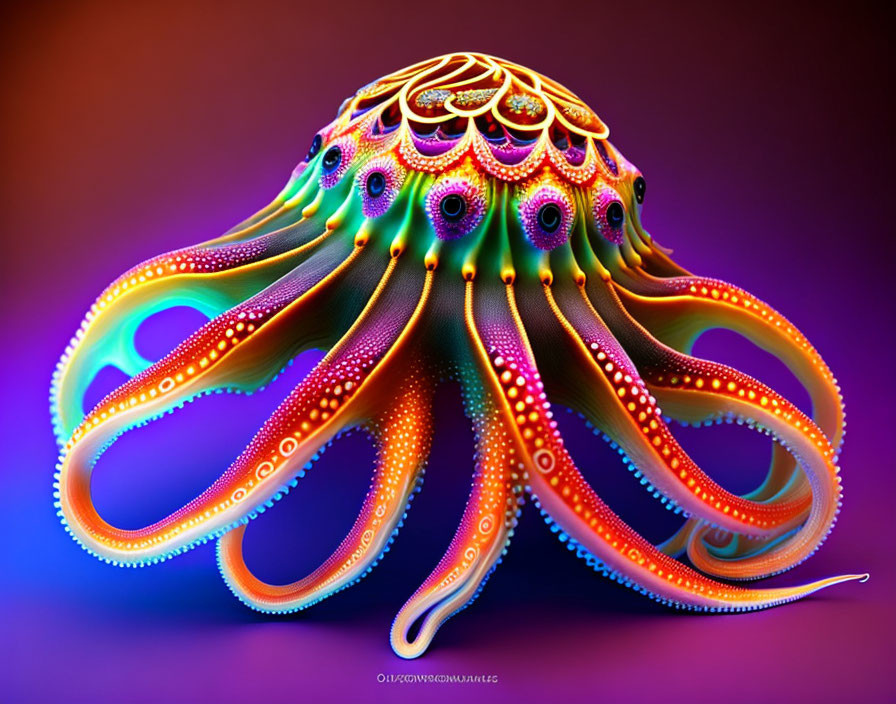 Colorful Octopus Artwork with Intricate Patterns in Purple, Blue, and Orange Gradient