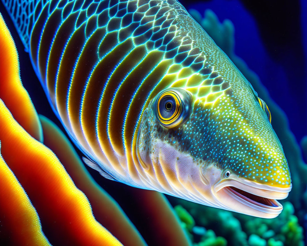 Colorful Tropical Fish with Vibrant Scales and Fins in Deep Blue Ocean