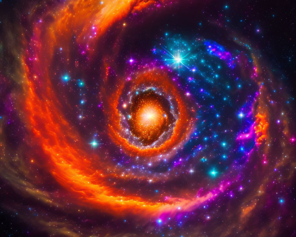 Colorful Cosmic Swirl with Star Center in Orange, Purple, and Blue