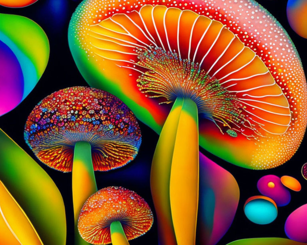 Colorful Stylized Mushroom and Plant Painting with Neon Colors