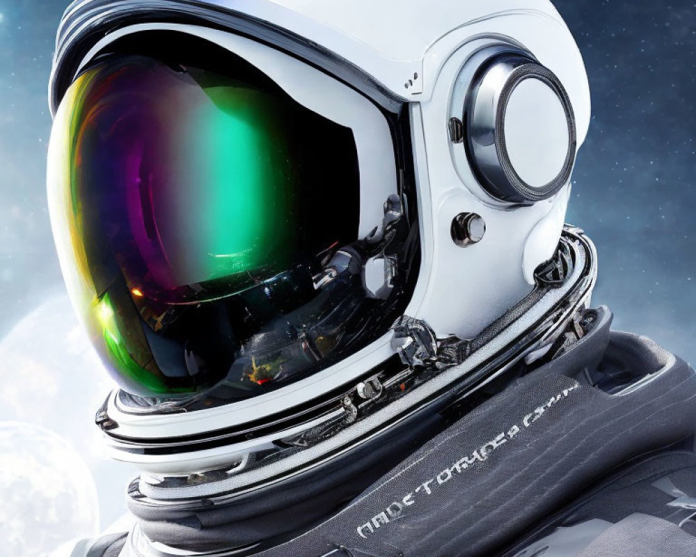 Astronaut's Helmet and Suit with Reflective Visor in Space