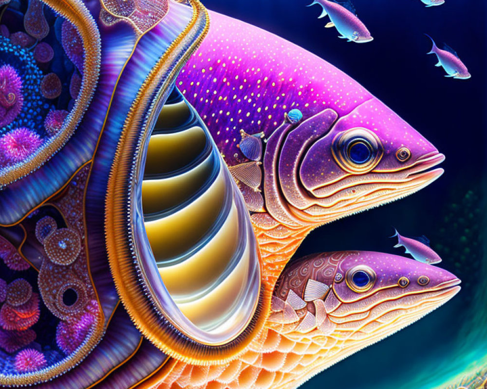 Colorful Stylized Fish Swimming in Underwater Scene