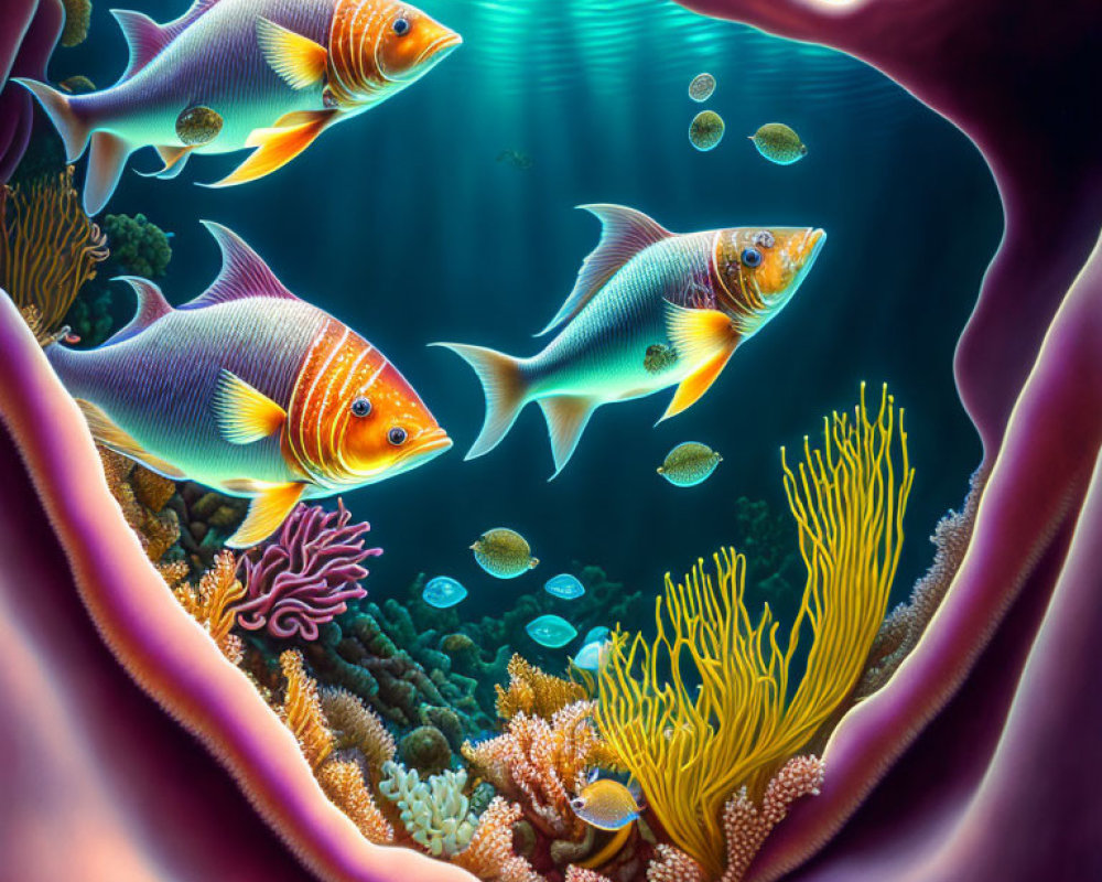 Colorful Fish Swimming Near Vibrant Coral Reef