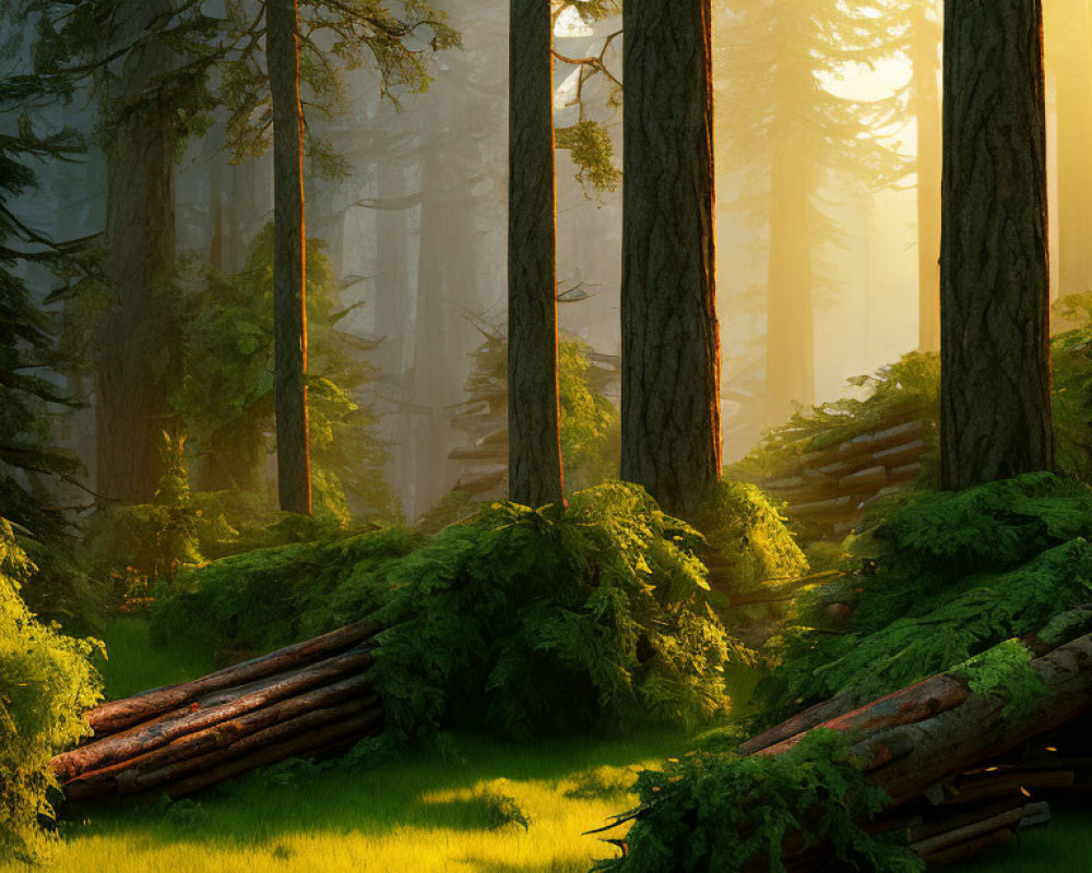 Dense Forest with Sunlight Filtering Through Greenery