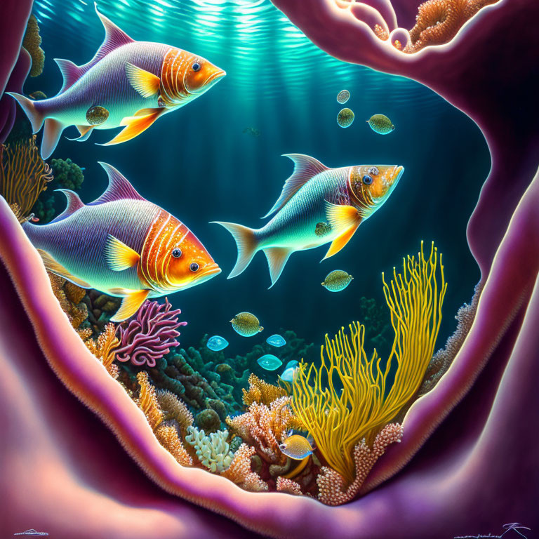 Colorful Fish Swimming Near Vibrant Coral Reef