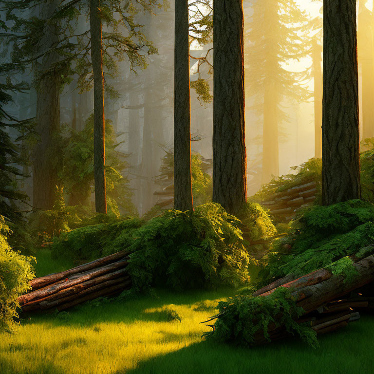 Dense Forest with Sunlight Filtering Through Greenery