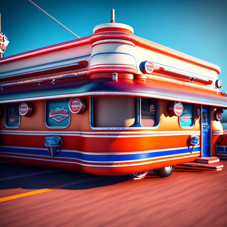 Vintage American Diner Illustration with Neon Lights & 1950s Design