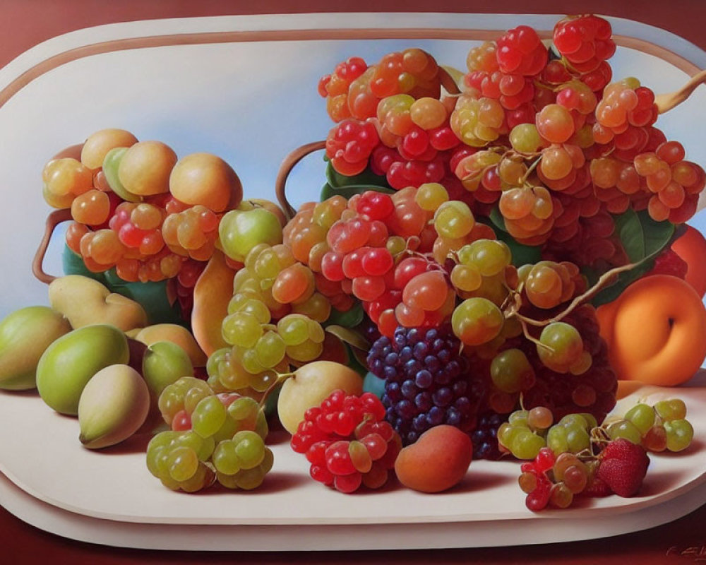 Realistic Still Life Painting of Fruits on Platter