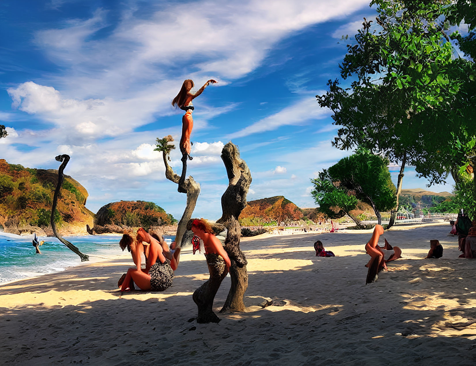 Multiple Copies of Same Person in Surreal Beach Scene