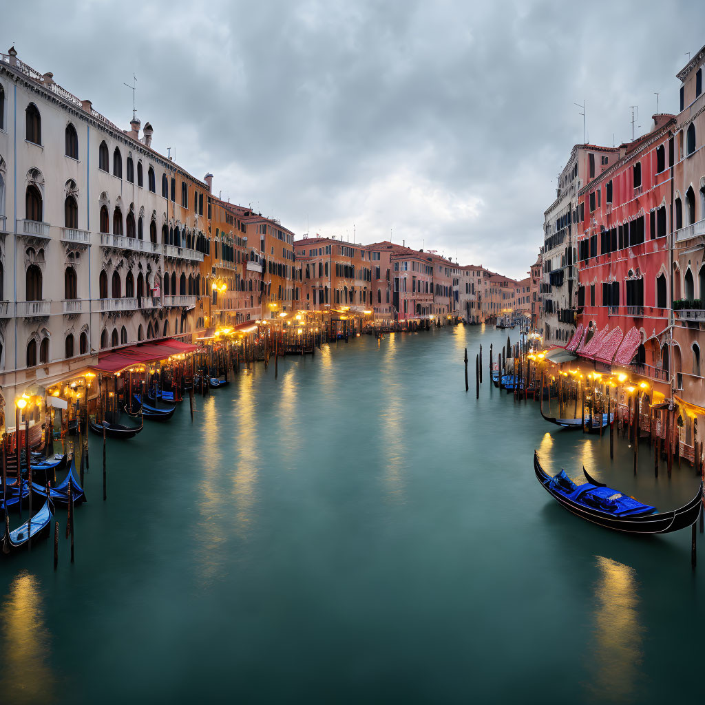 Historic buildings and gondolas on Grand Canal in Venice