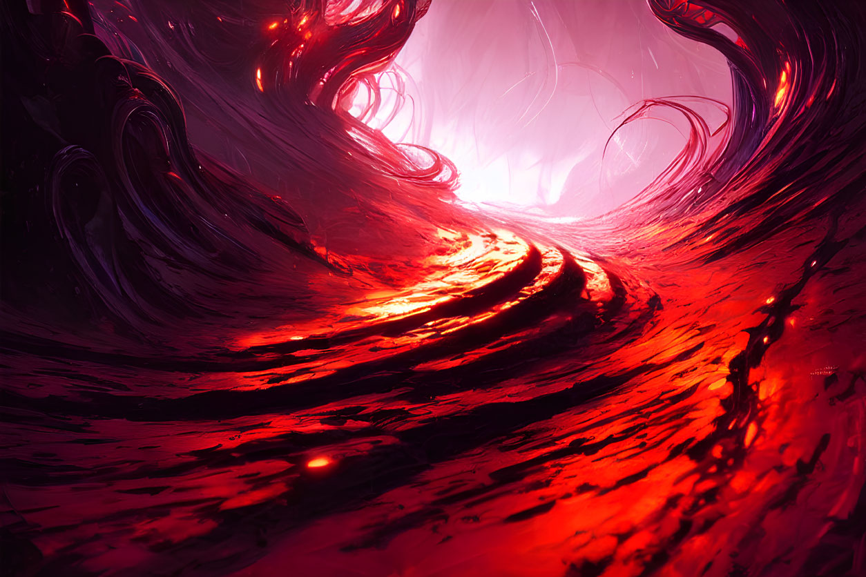 Vivid Red and Pink Swirl Formation in Abstract Digital Art