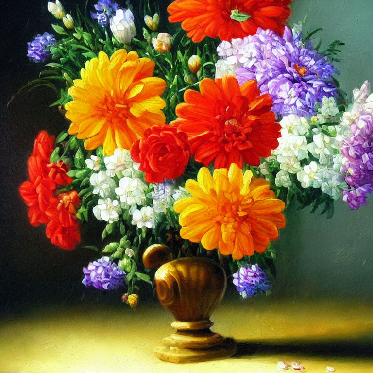 Multicolored Flower Bouquet in Classic Vase on Dark Background